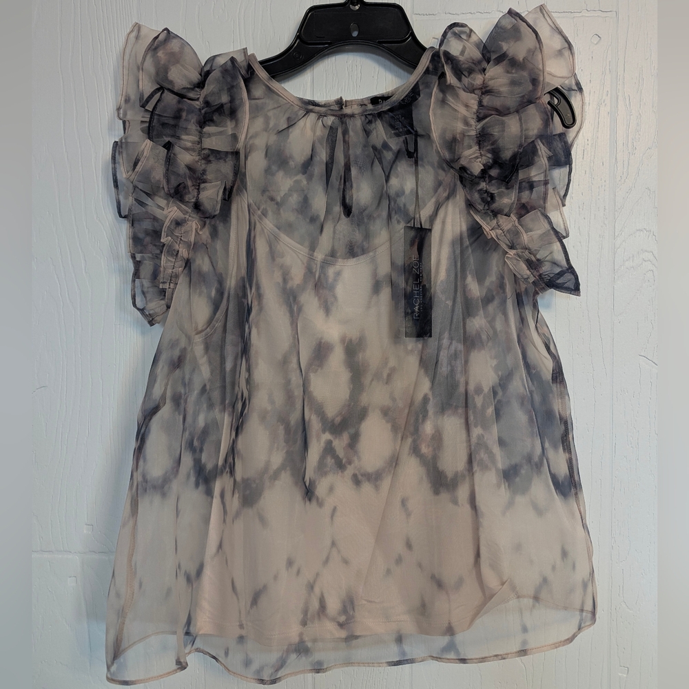 Rachel Zoe Sheer Ruffled Top Size SM